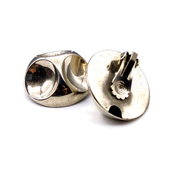 Fabulous Modernist Dome Earrings, Silver Tone Space Age Mid Century Polished - Picture 6 of 6